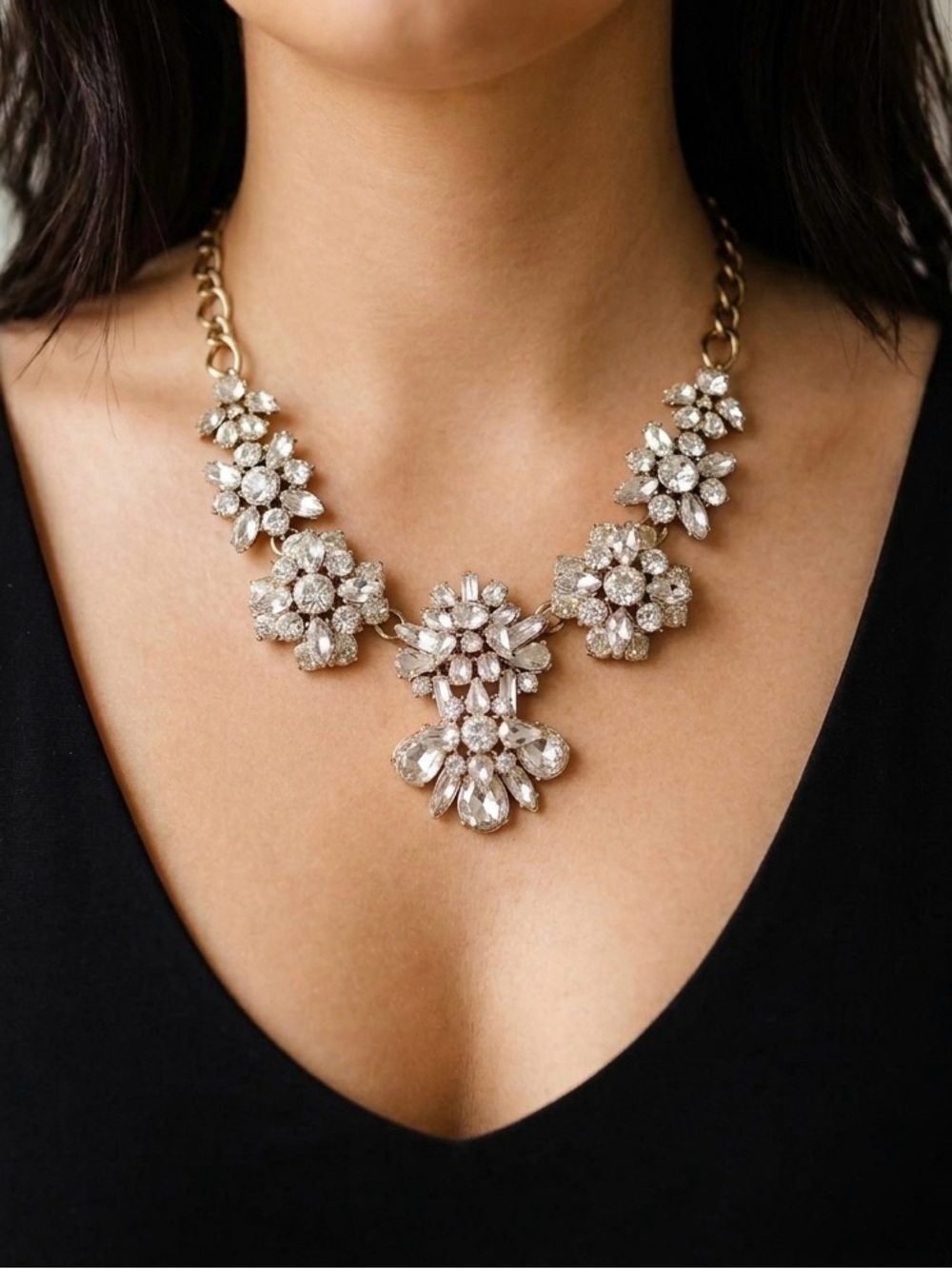 J Crew Crystal Floral Statement Necklace in Gold